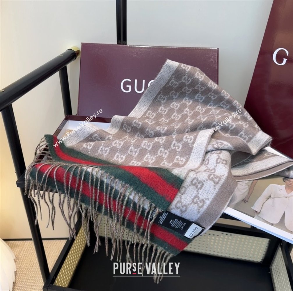 Gucci GG Cashmere Scarf 180x30cm G10507 Grey 2025 (O-25110507)