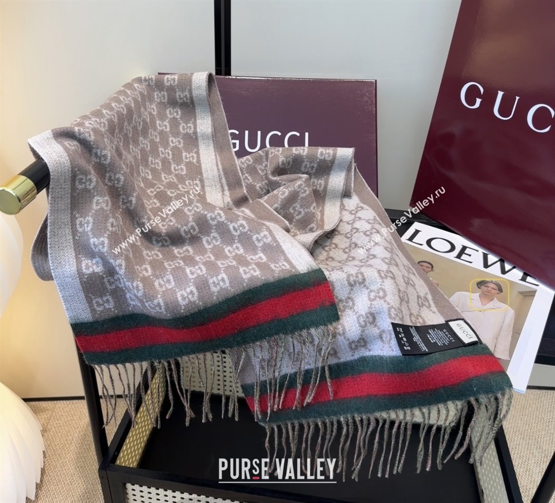 Gucci GG Cashmere Scarf 180x30cm G10507 Grey 2025 (O-25110507)