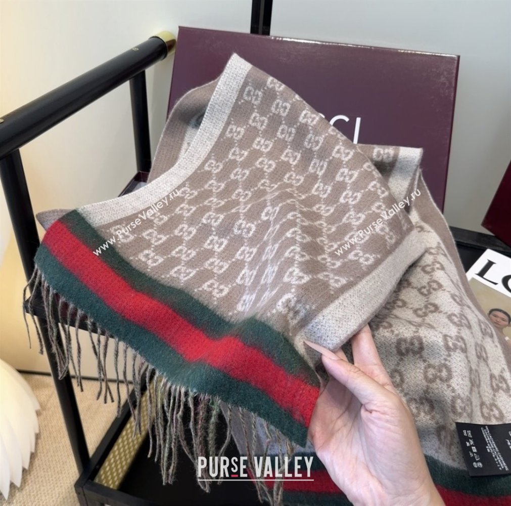 Gucci GG Cashmere Scarf 180x30cm G10507 Grey 2025 (O-25110507)