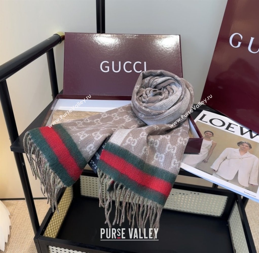Gucci GG Cashmere Scarf 180x30cm G10507 Grey 2025 (O-25110507)