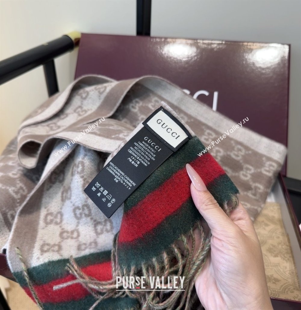 Gucci GG Cashmere Scarf 180x30cm G10507 Grey 2025 (O-25110507)