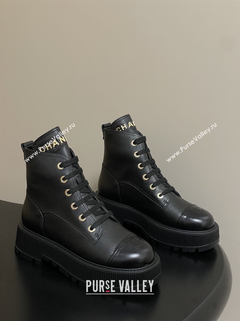 Chanel Lambskin Lace-up Platform Ankle Boots 5cm CH111001 Black 2025 (MD-25111001)