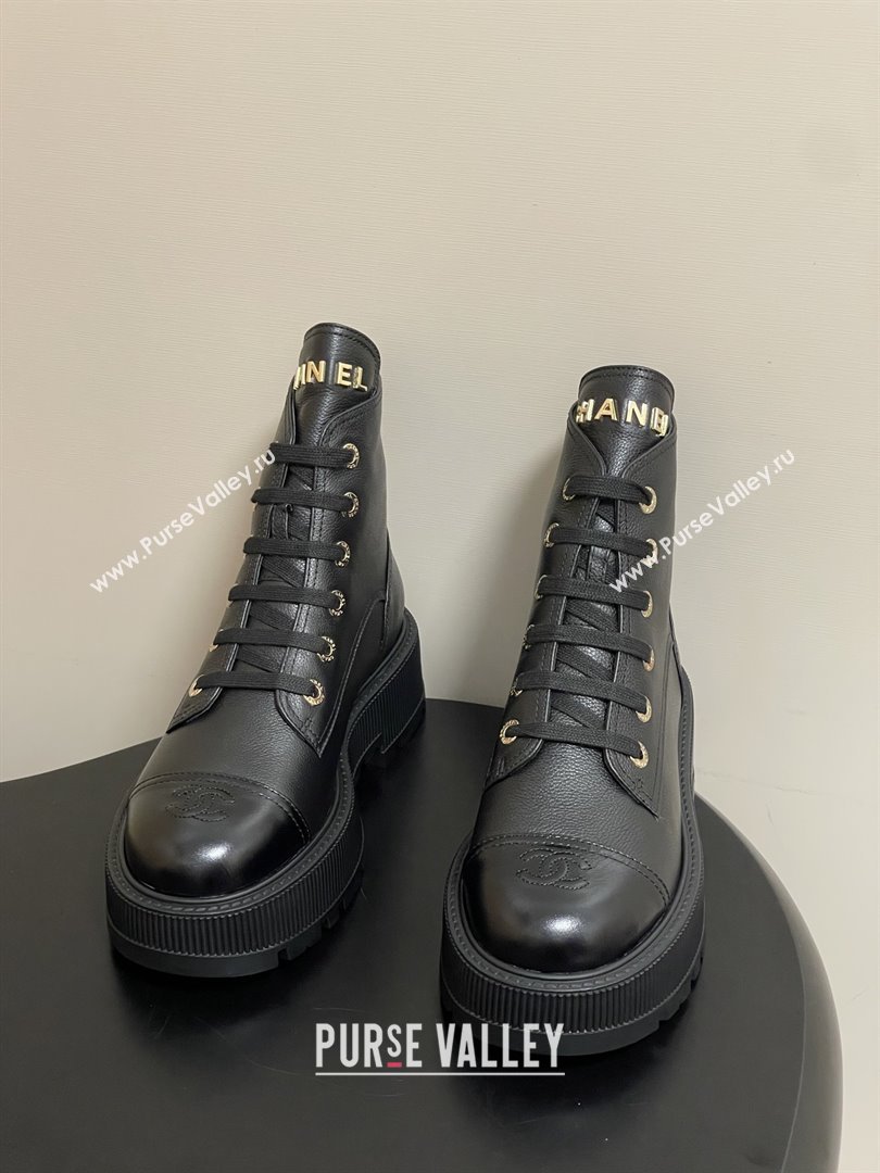Chanel Lambskin Lace-up Platform Ankle Boots 5cm CH111001 Black 2025 (MD-25111001)