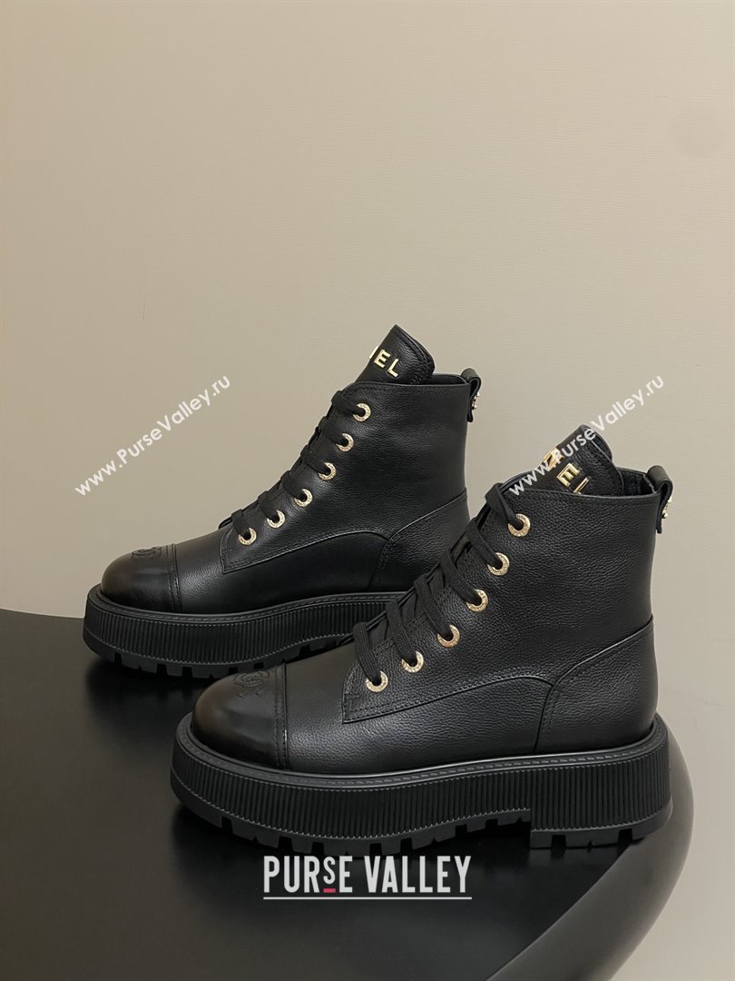 Chanel Lambskin Lace-up Platform Ankle Boots 5cm CH111001 Black 2025 (MD-25111001)