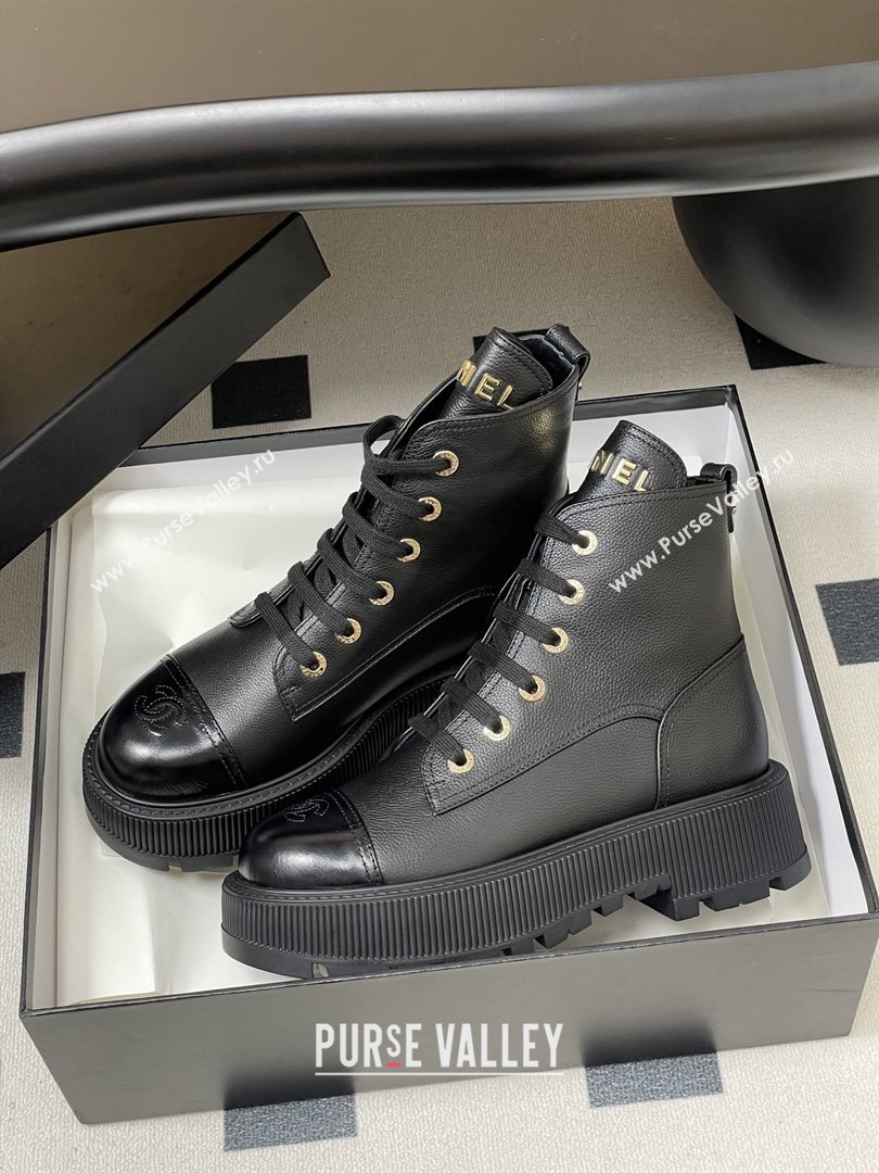 Chanel Lambskin Lace-up Platform Ankle Boots 5cm CH111001 Black 2025 (MD-25111001)