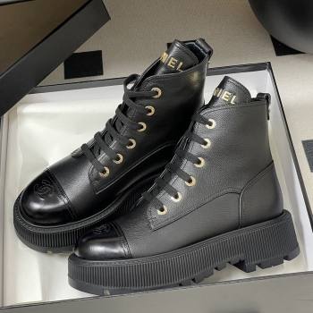 Chanel Lambskin Lace-up Platform Ankle Boots 5cm CH111001 Black 2025 (MD-25111001)