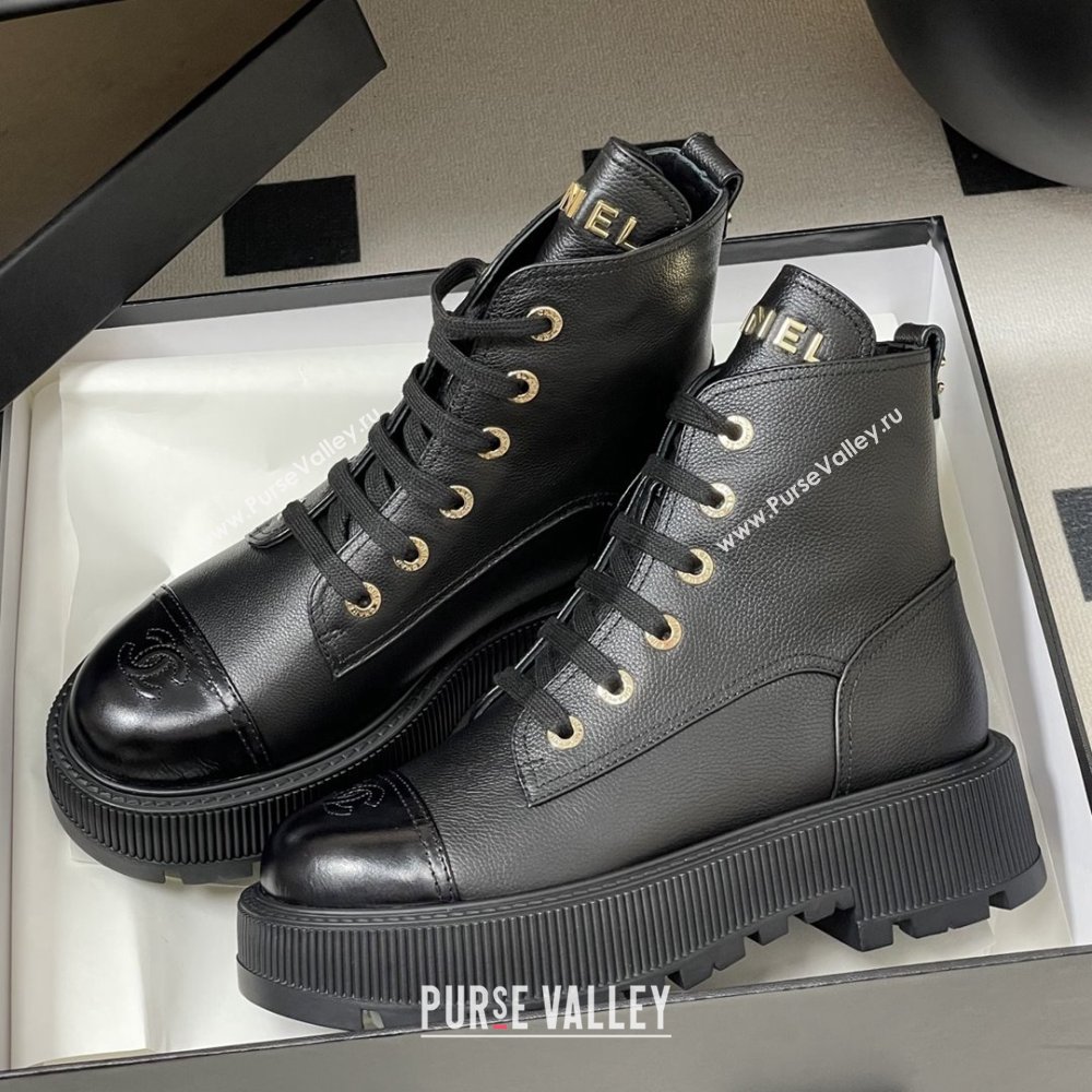 Chanel Lambskin Lace-up Platform Ankle Boots 5cm CH111001 Black 2025 (MD-25111001)