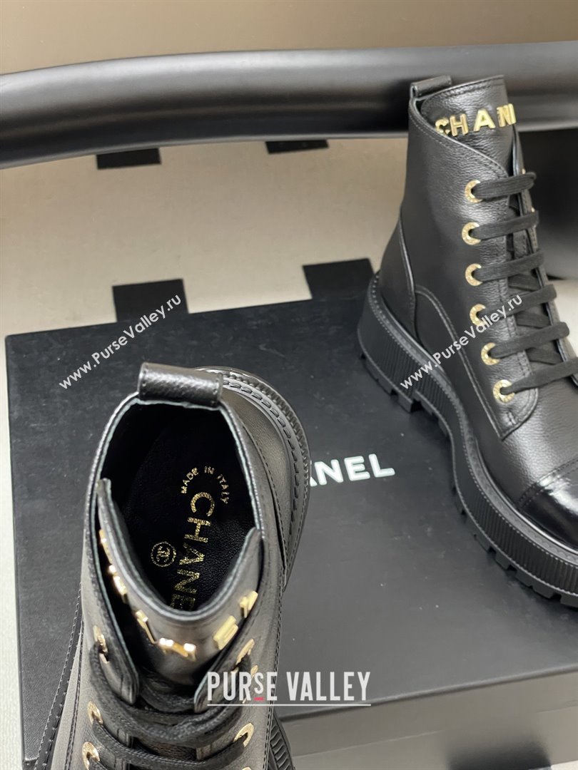 Chanel Lambskin Lace-up Platform Ankle Boots 5cm CH111001 Black 2025 (MD-25111001)