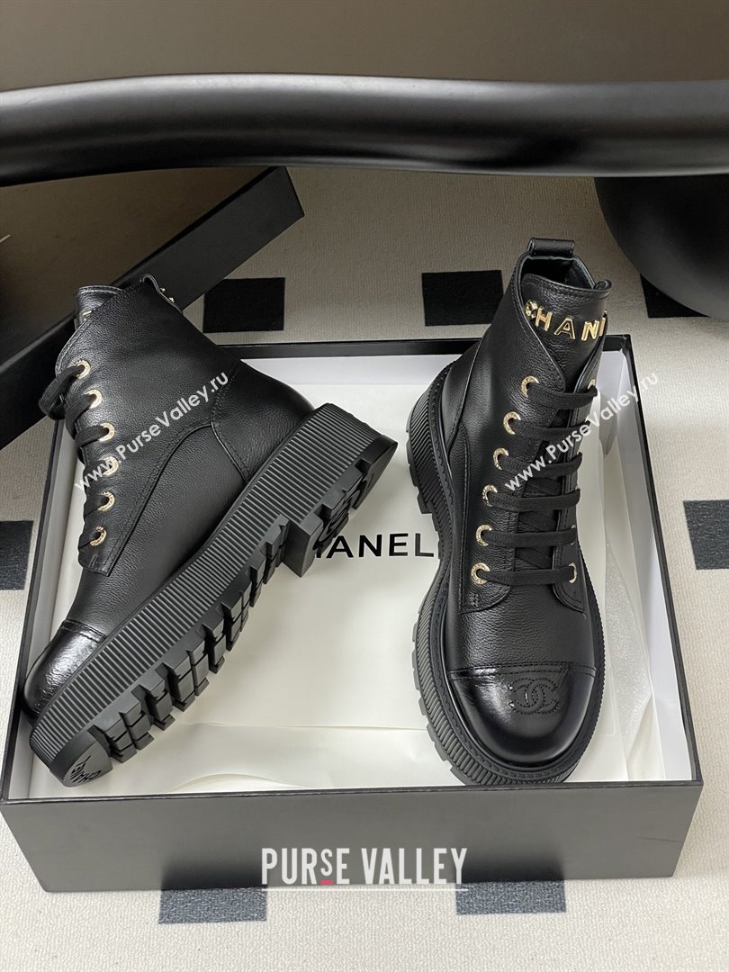 Chanel Lambskin Lace-up Platform Ankle Boots 5cm CH111001 Black 2025 (MD-25111001)