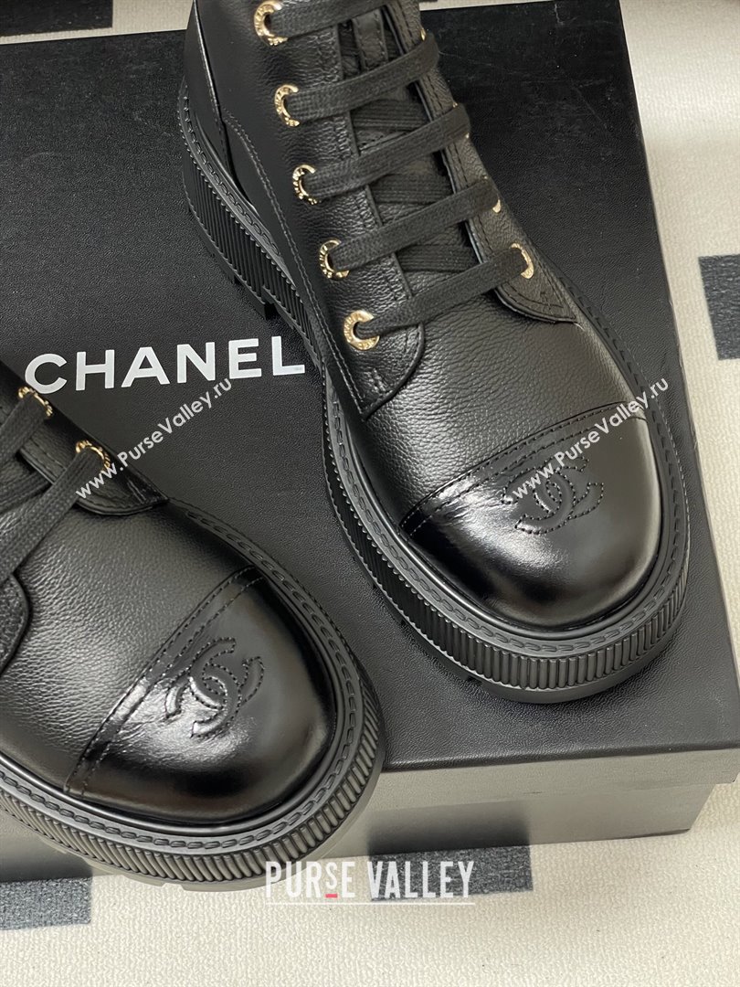 Chanel Lambskin Lace-up Platform Ankle Boots 5cm CH111001 Black 2025 (MD-25111001)