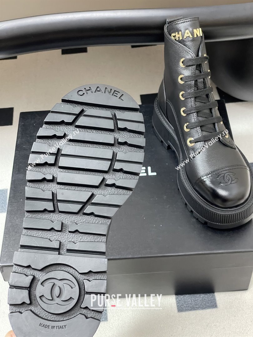 Chanel Lambskin Lace-up Platform Ankle Boots 5cm CH111001 Black 2025 (MD-25111001)