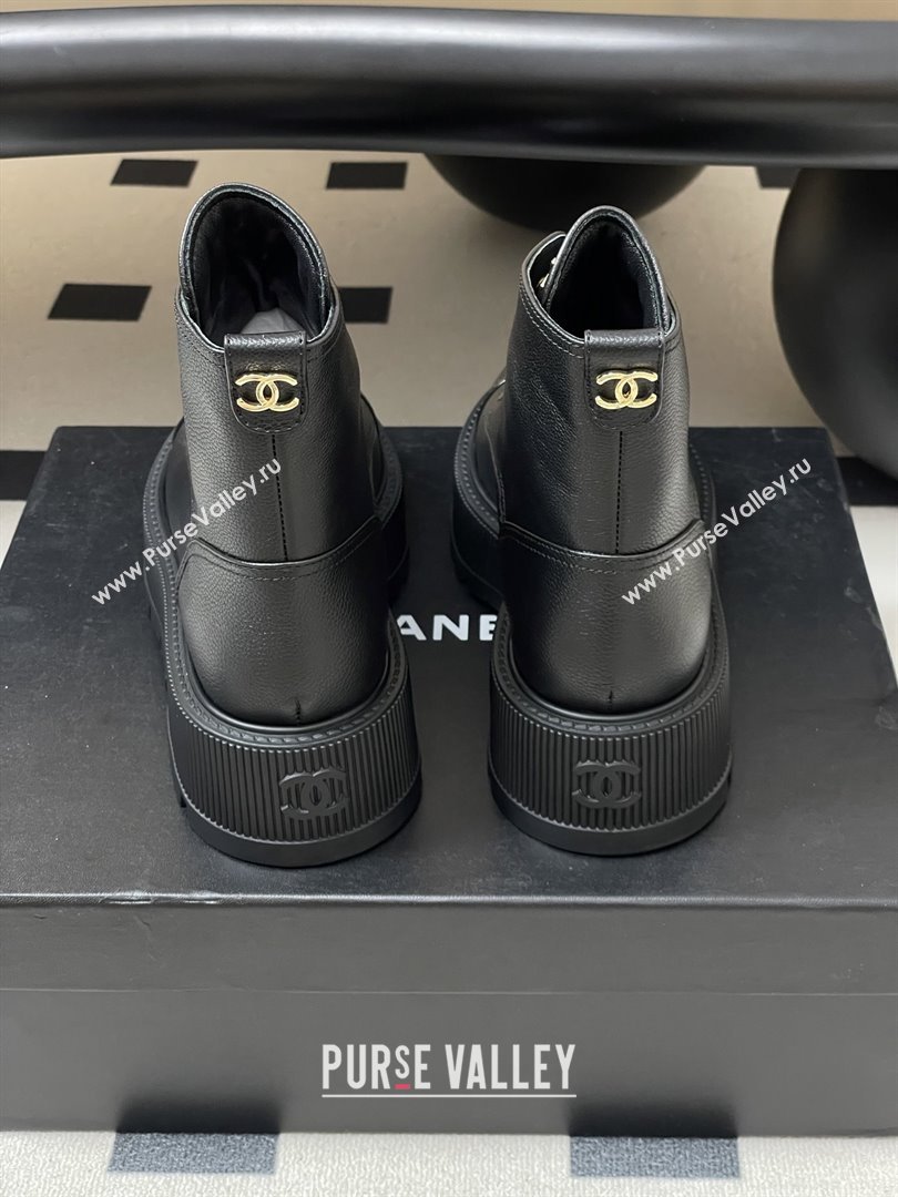 Chanel Lambskin Lace-up Platform Ankle Boots 5cm CH111001 Black 2025 (MD-25111001)