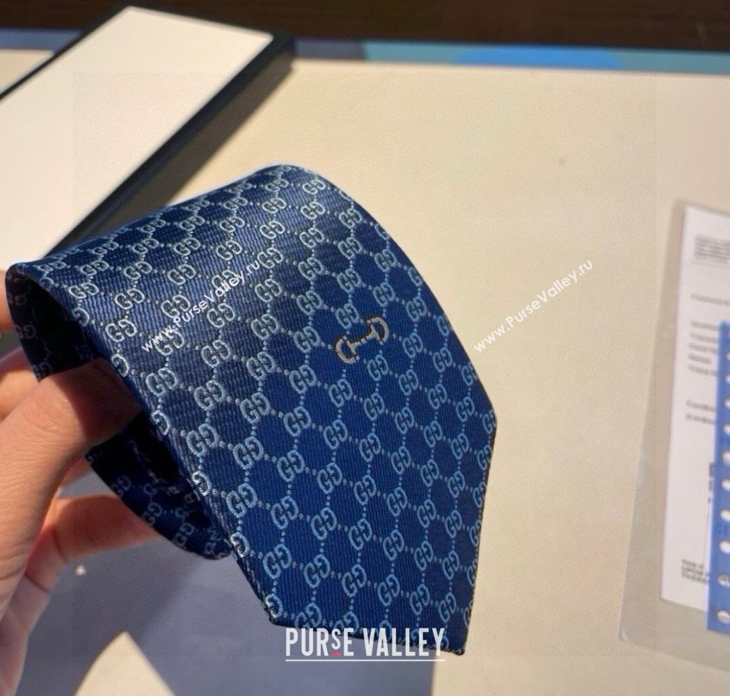Gucci Mens Silk Tie with Horsebit Light/Blue 2025 GG111202 (XMN-251112011)
