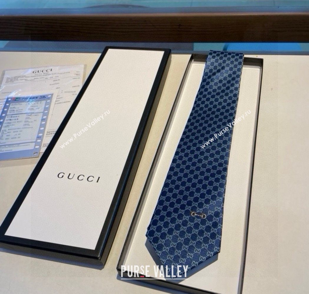 Gucci Mens Silk Tie with Horsebit Light/Blue 2025 GG111202 (XMN-251112011)