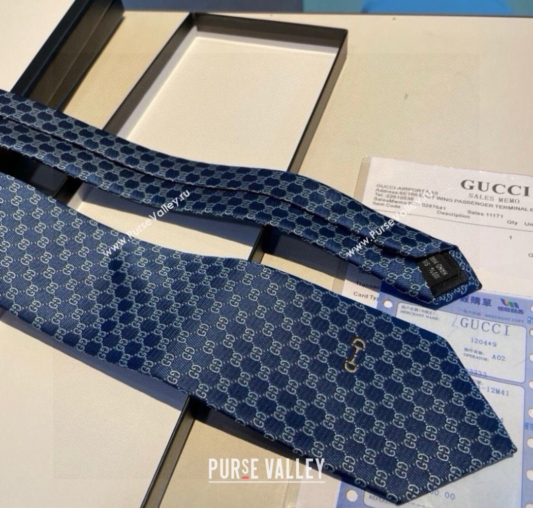 Gucci Mens Silk Tie with Horsebit Light/Blue 2025 GG111202 (XMN-251112011)