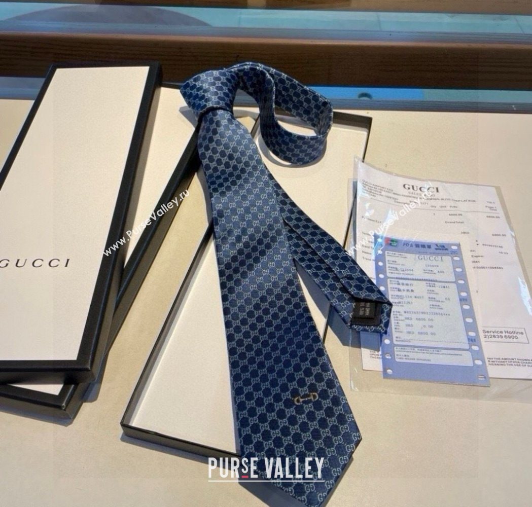 Gucci Mens Silk Tie with Horsebit Light/Blue 2025 GG111202 (XMN-251112011)