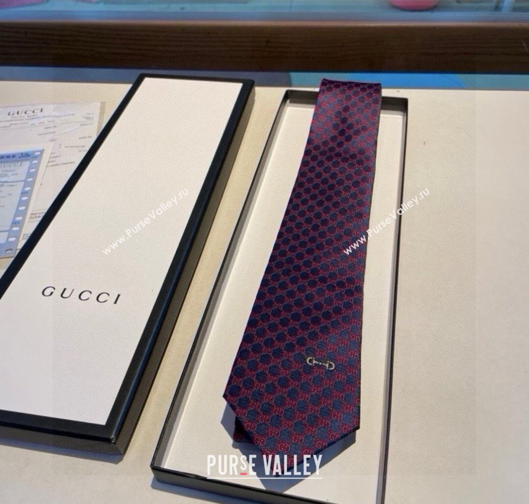 Gucci Mens Silk Tie with Horsebit Blue/Red 2025 GG111202 (XMN-251112012)