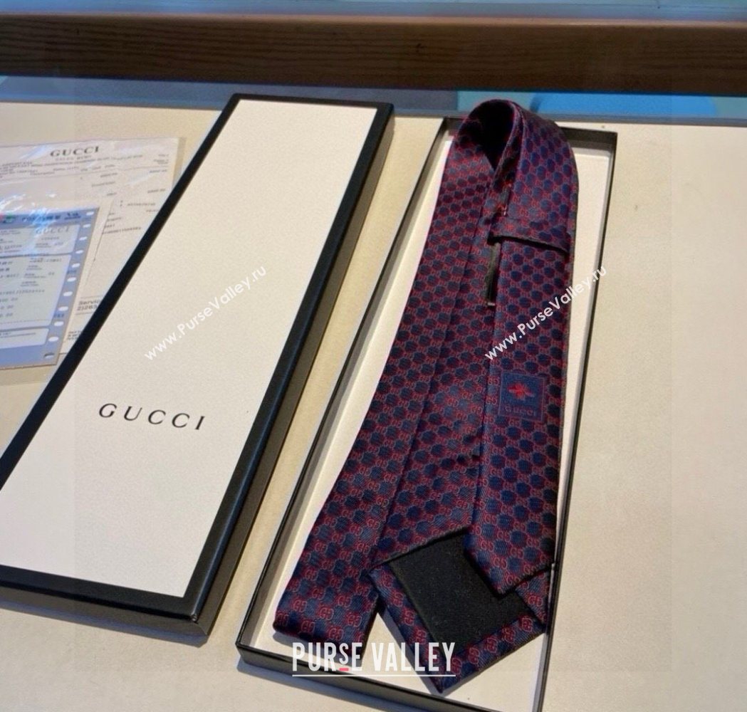 Gucci Mens Silk Tie with Horsebit Blue/Red 2025 GG111202 (XMN-251112012)