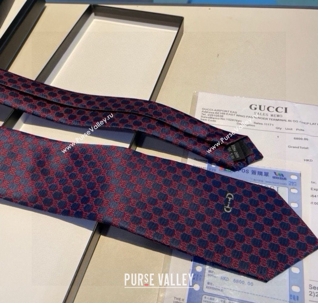 Gucci Mens Silk Tie with Horsebit Blue/Red 2025 GG111202 (XMN-251112012)