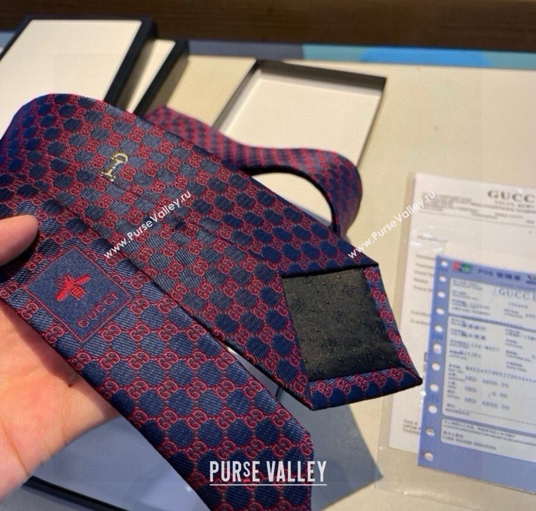 Gucci Mens Silk Tie with Horsebit Blue/Red 2025 GG111202 (XMN-251112012)