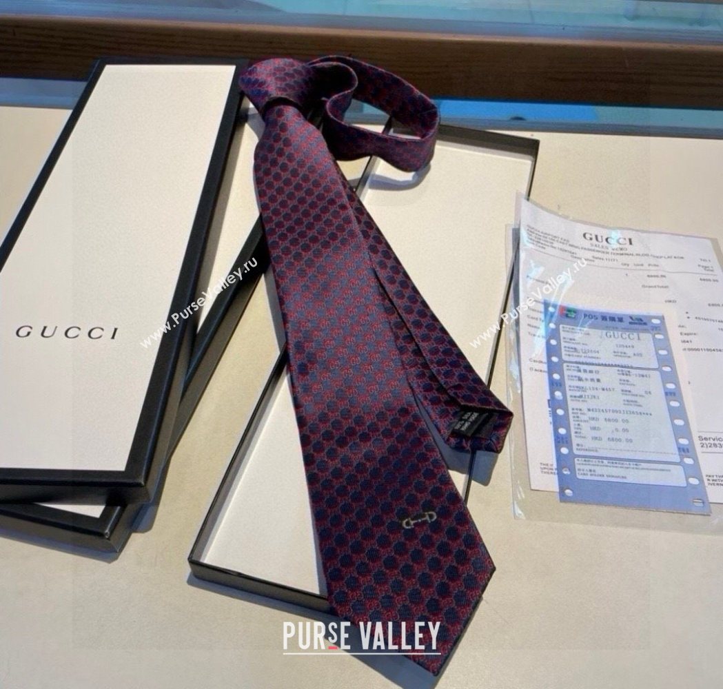 Gucci Mens Silk Tie with Horsebit Blue/Red 2025 GG111202 (XMN-251112012)