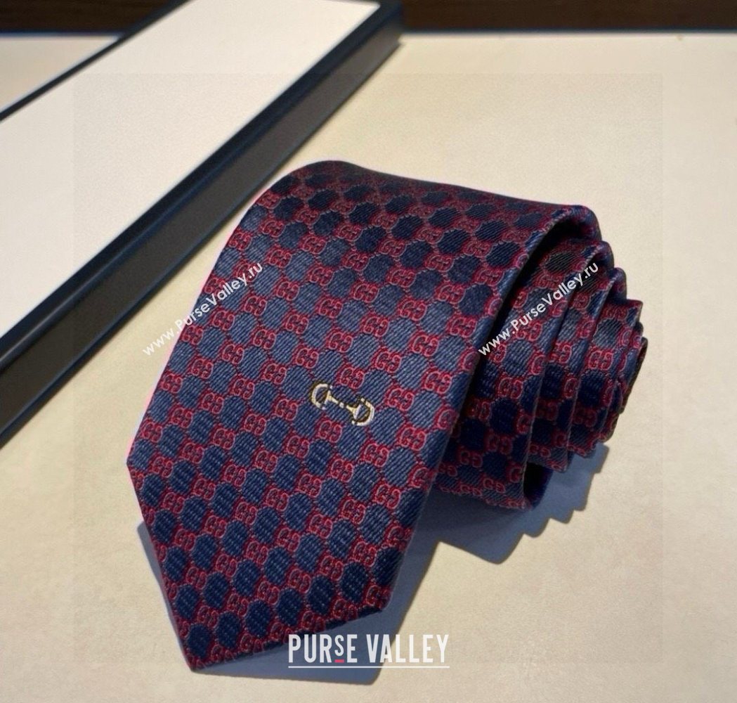 Gucci Mens Silk Tie with Horsebit Blue/Red 2025 GG111202 (XMN-251112012)