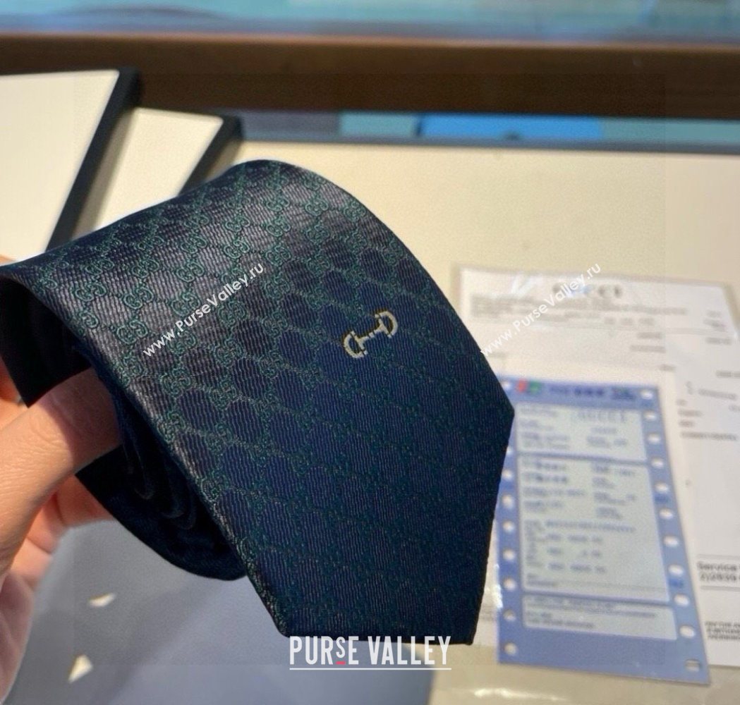 Gucci Mens Silk Tie with Horsebit Blue/Green 2025 GG111202 (XMN-251112013)