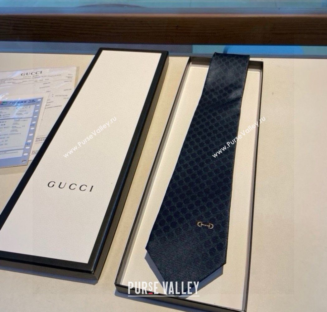 Gucci Mens Silk Tie with Horsebit Blue/Green 2025 GG111202 (XMN-251112013)