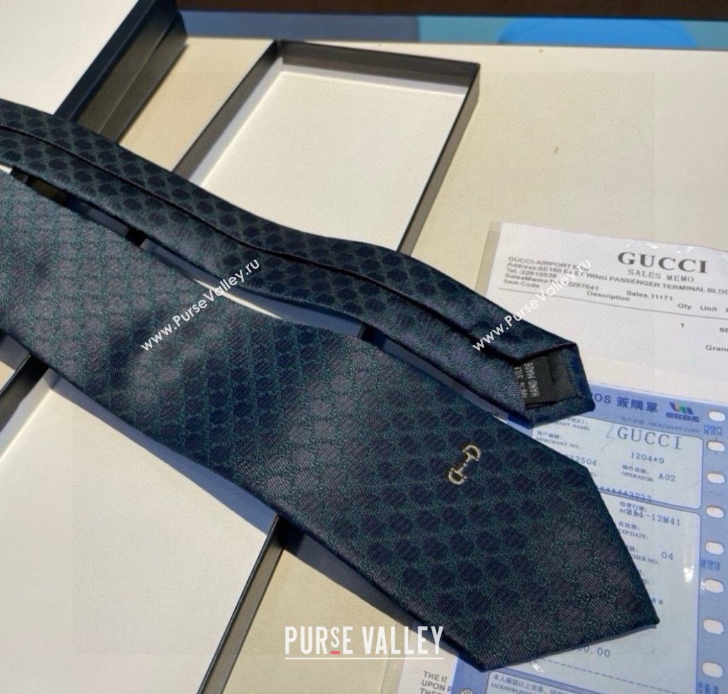 Gucci Mens Silk Tie with Horsebit Blue/Green 2025 GG111202 (XMN-251112013)