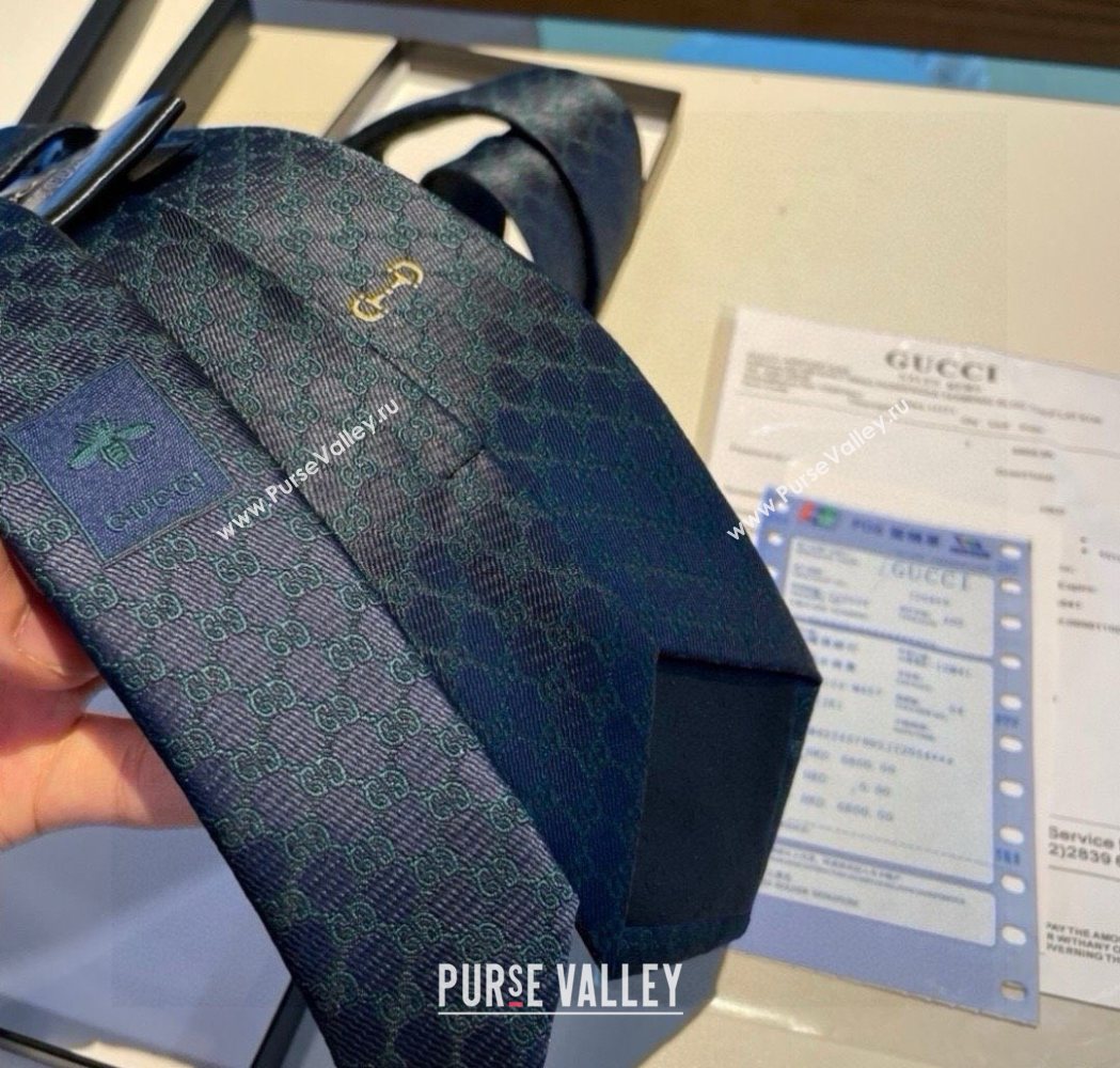 Gucci Mens Silk Tie with Horsebit Blue/Green 2025 GG111202 (XMN-251112013)