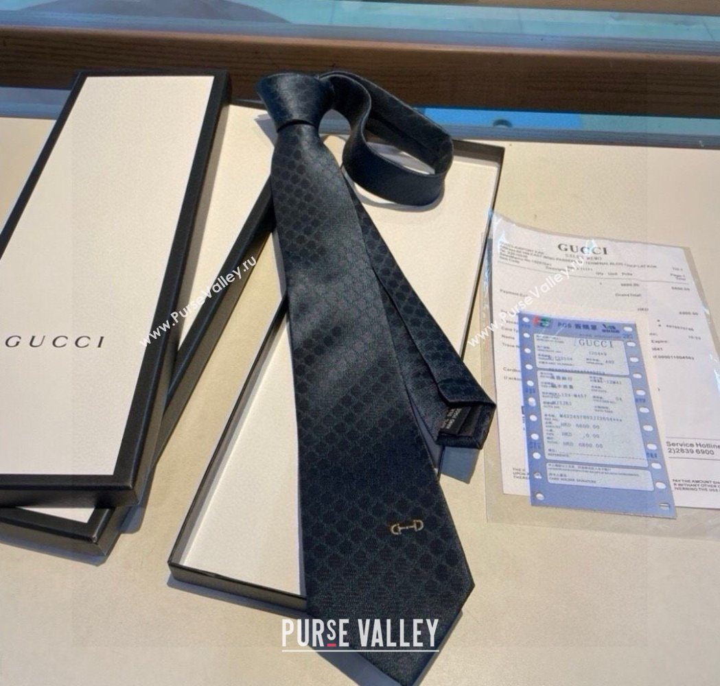 Gucci Mens Silk Tie with Horsebit Blue/Green 2025 GG111202 (XMN-251112013)