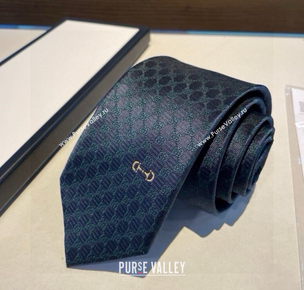 Gucci Mens Silk Tie with Horsebit Blue/Green 2025 GG111202 (XMN-251112013)