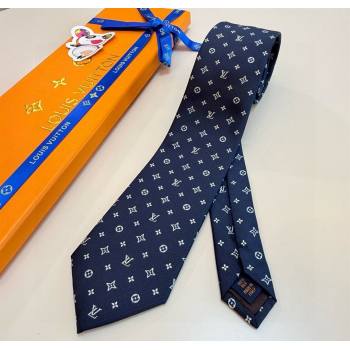Louis Vuitton Mens Monogram Double Dots Silk Tie Dark Blue 2025 LV111203 (XMN-251112014)