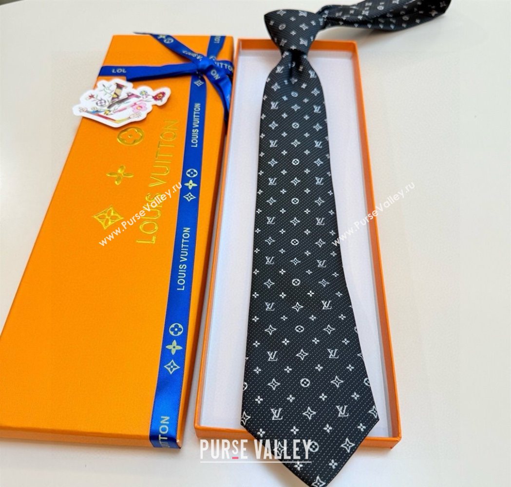 Louis Vuitton Mens Monogram Double Dots Silk Tie Dark Green 2025 LV111203 (XMN-251112015)