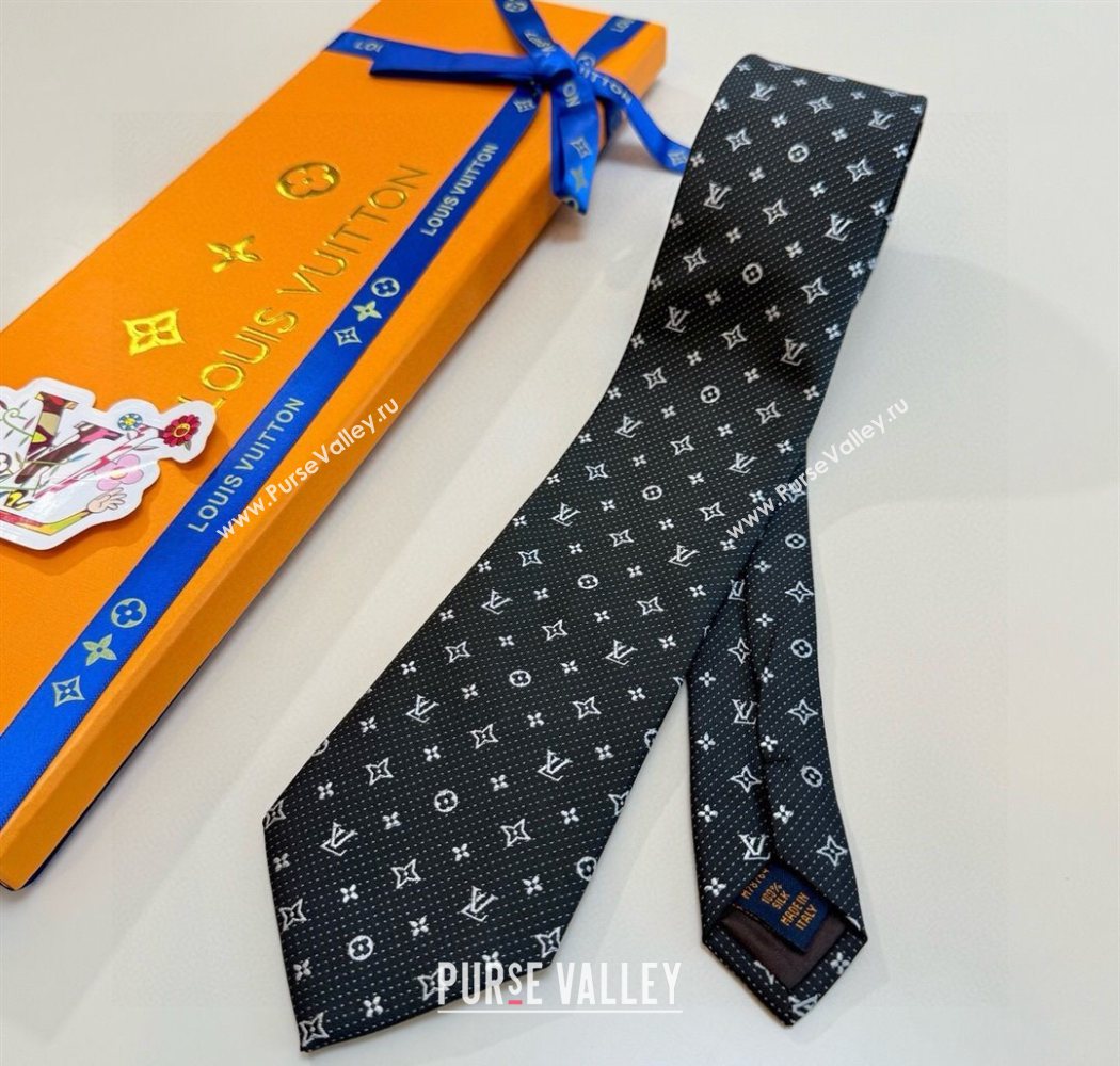 Louis Vuitton Mens Monogram Double Dots Silk Tie Dark Green 2025 LV111203 (XMN-251112015)