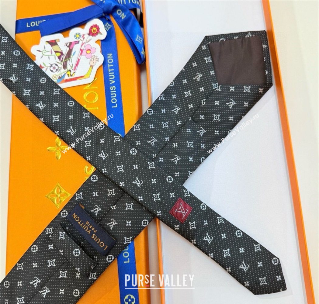 Louis Vuitton Mens Monogram Double Dots Silk Tie Dark Green 2025 LV111203 (XMN-251112015)
