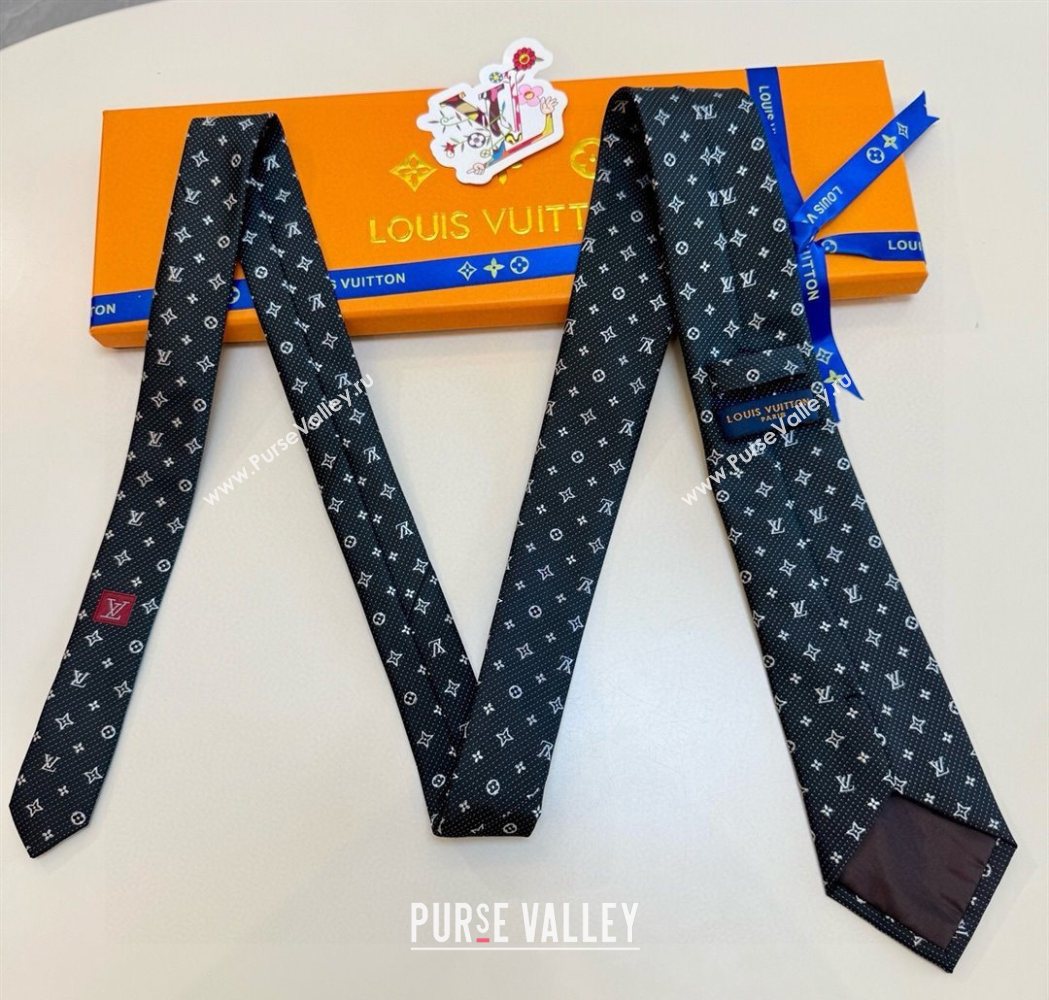 Louis Vuitton Mens Monogram Double Dots Silk Tie Dark Green 2025 LV111203 (XMN-251112015)