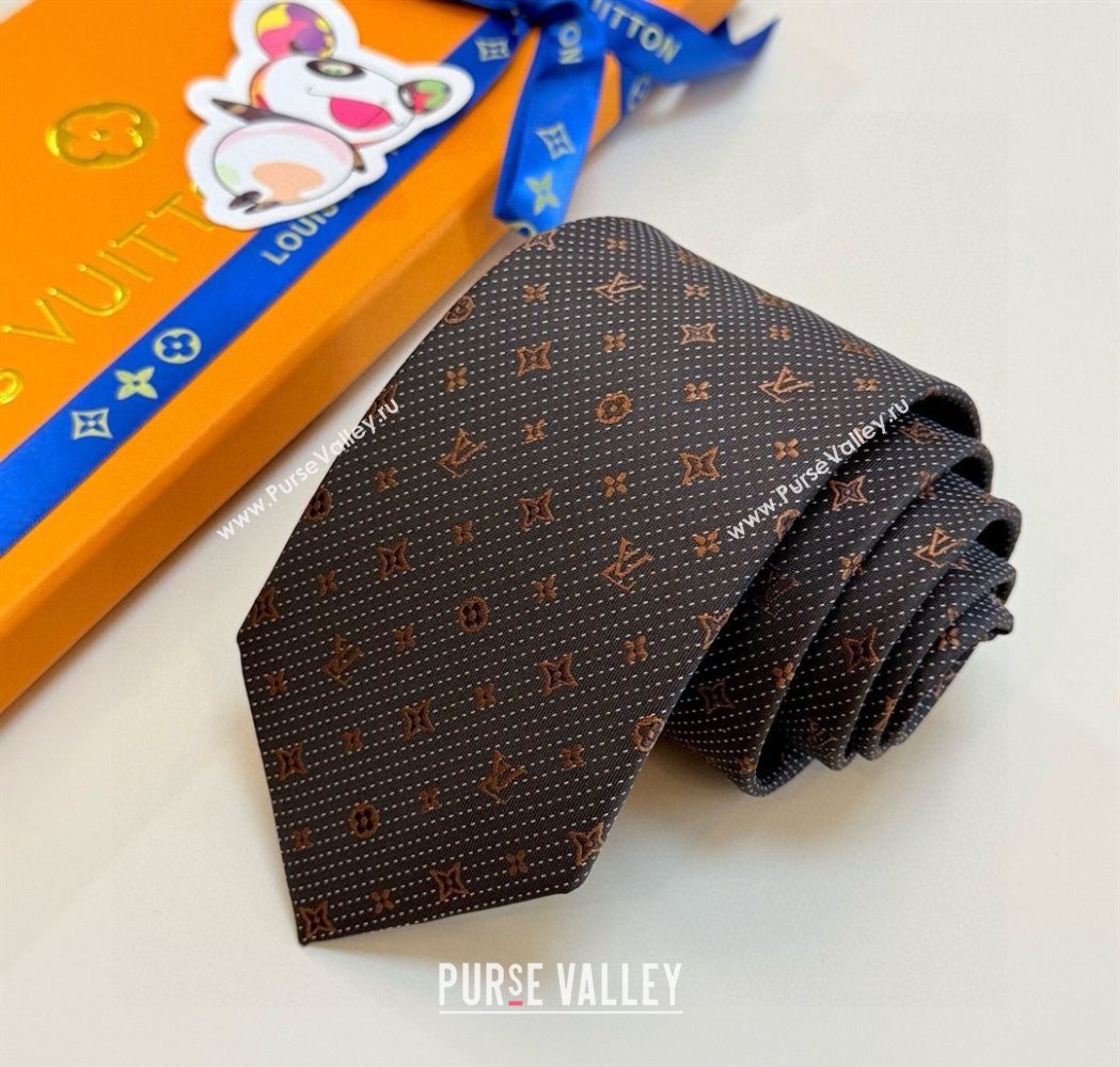 Louis Vuitton Mens Monogram Double Dots Silk Tie Grey 2025 LV111203 (XMN-251112016)