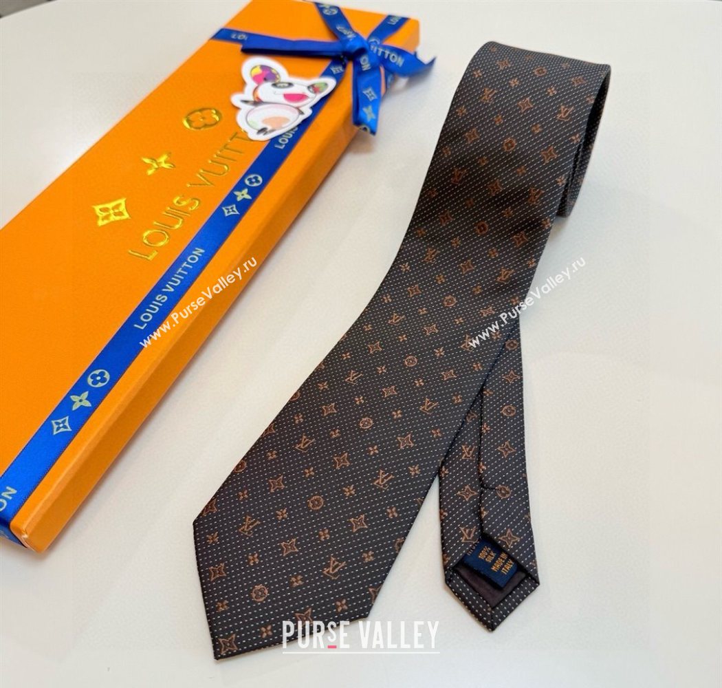 Louis Vuitton Mens Monogram Double Dots Silk Tie Grey 2025 LV111203 (XMN-251112016)