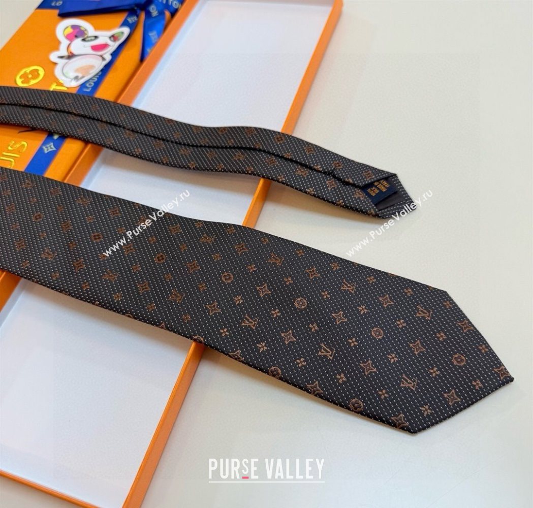 Louis Vuitton Mens Monogram Double Dots Silk Tie Grey 2025 LV111203 (XMN-251112016)