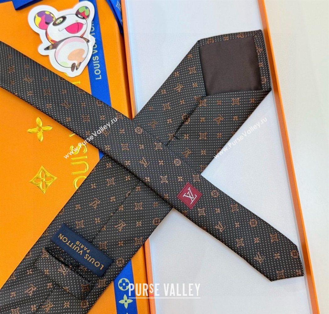 Louis Vuitton Mens Monogram Double Dots Silk Tie Grey 2025 LV111203 (XMN-251112016)