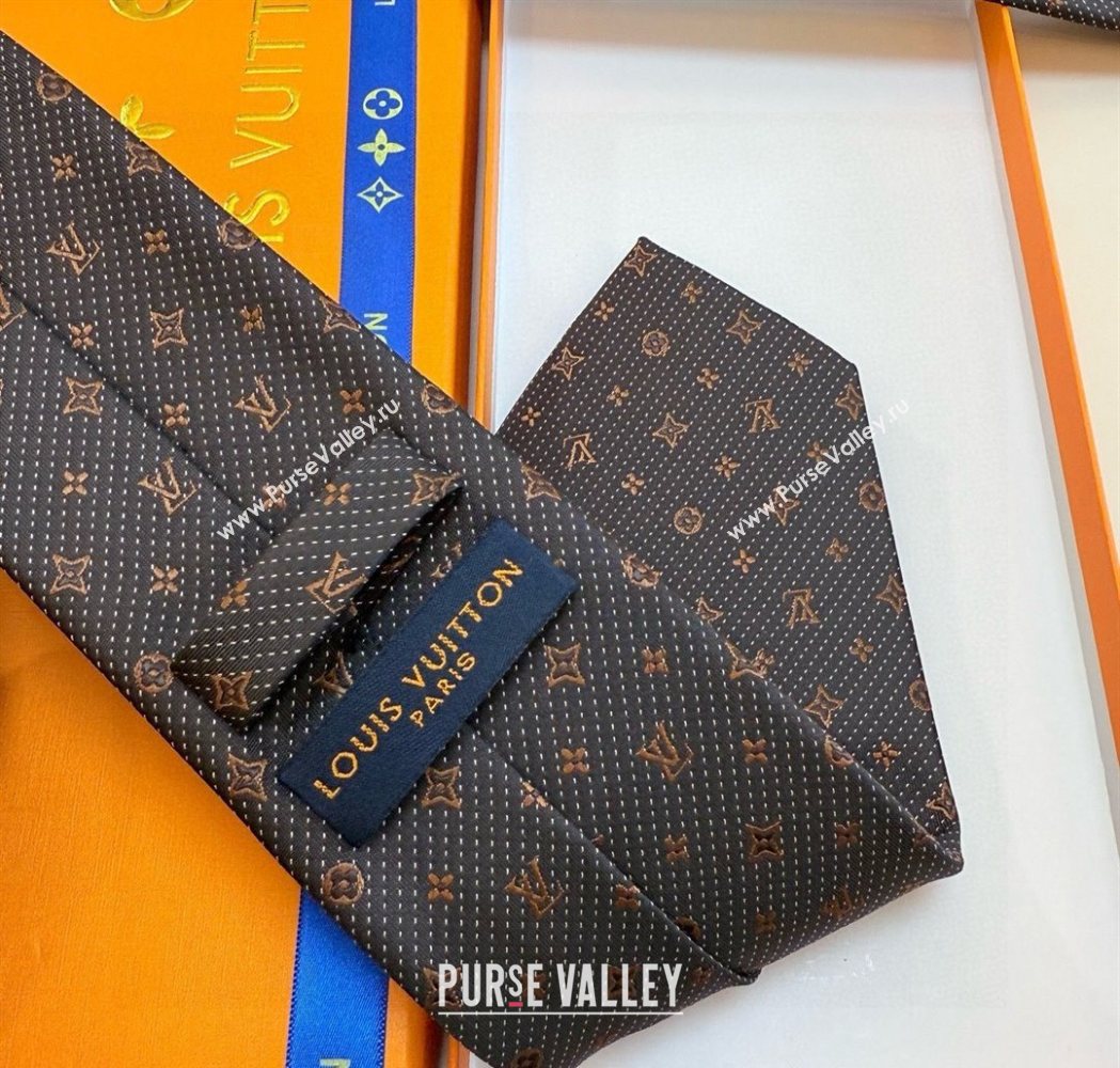 Louis Vuitton Mens Monogram Double Dots Silk Tie Grey 2025 LV111203 (XMN-251112016)