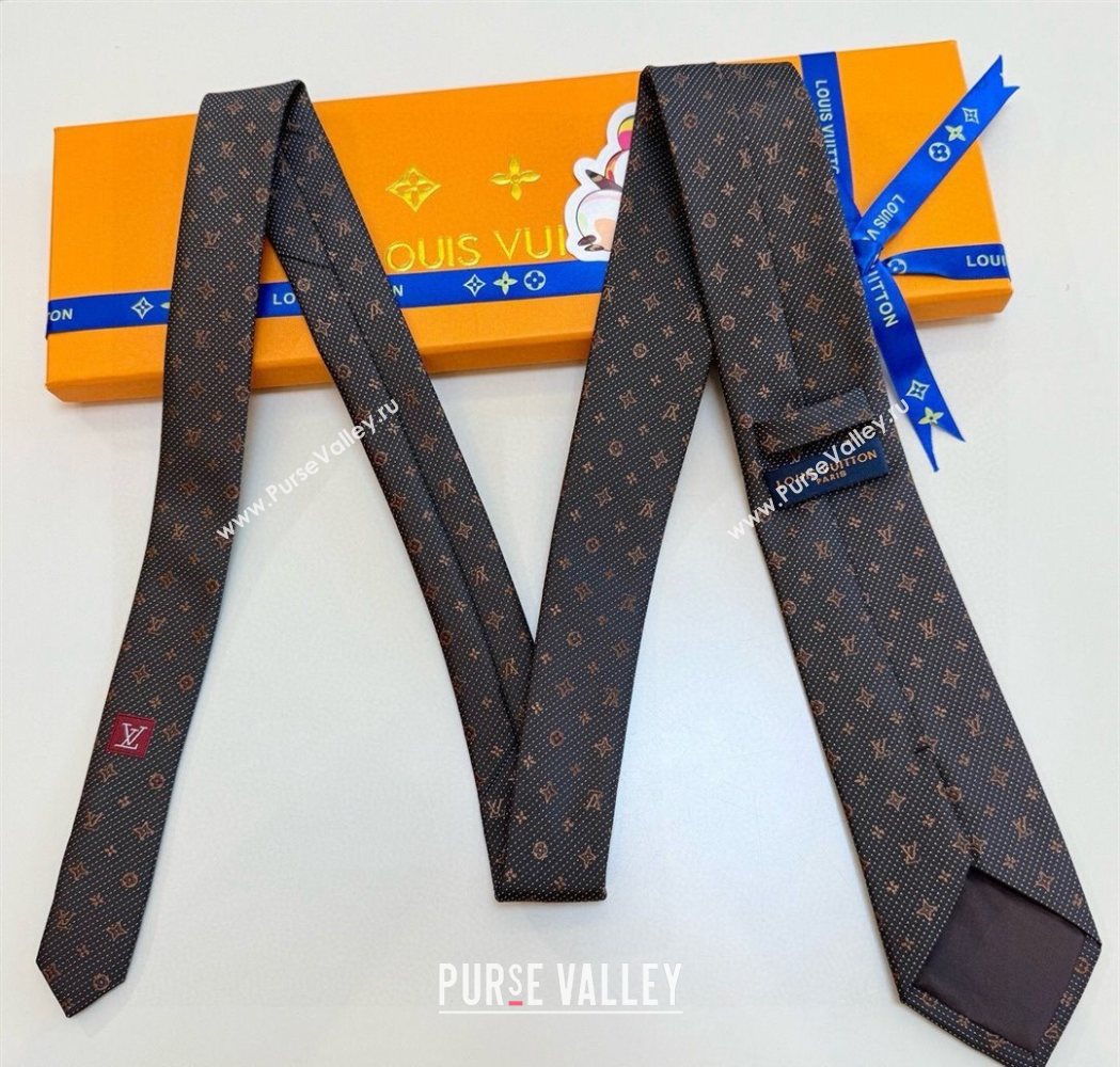 Louis Vuitton Mens Monogram Double Dots Silk Tie Grey 2025 LV111203 (XMN-251112016)