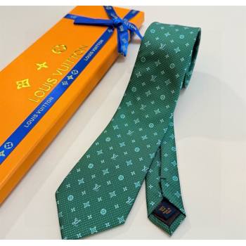 Louis Vuitton Mens Monogram Double Dots Silk Tie Green2 2025 LV111203 (XMN-251112017)
