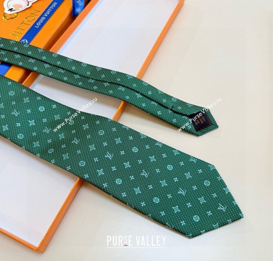 Louis Vuitton Mens Monogram Double Dots Silk Tie Green2 2025 LV111203 (XMN-251112017)