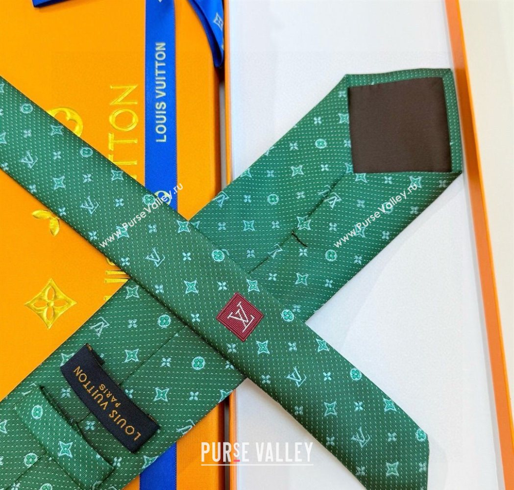 Louis Vuitton Mens Monogram Double Dots Silk Tie Green2 2025 LV111203 (XMN-251112017)
