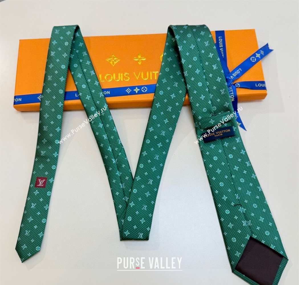 Louis Vuitton Mens Monogram Double Dots Silk Tie Green2 2025 LV111203 (XMN-251112017)