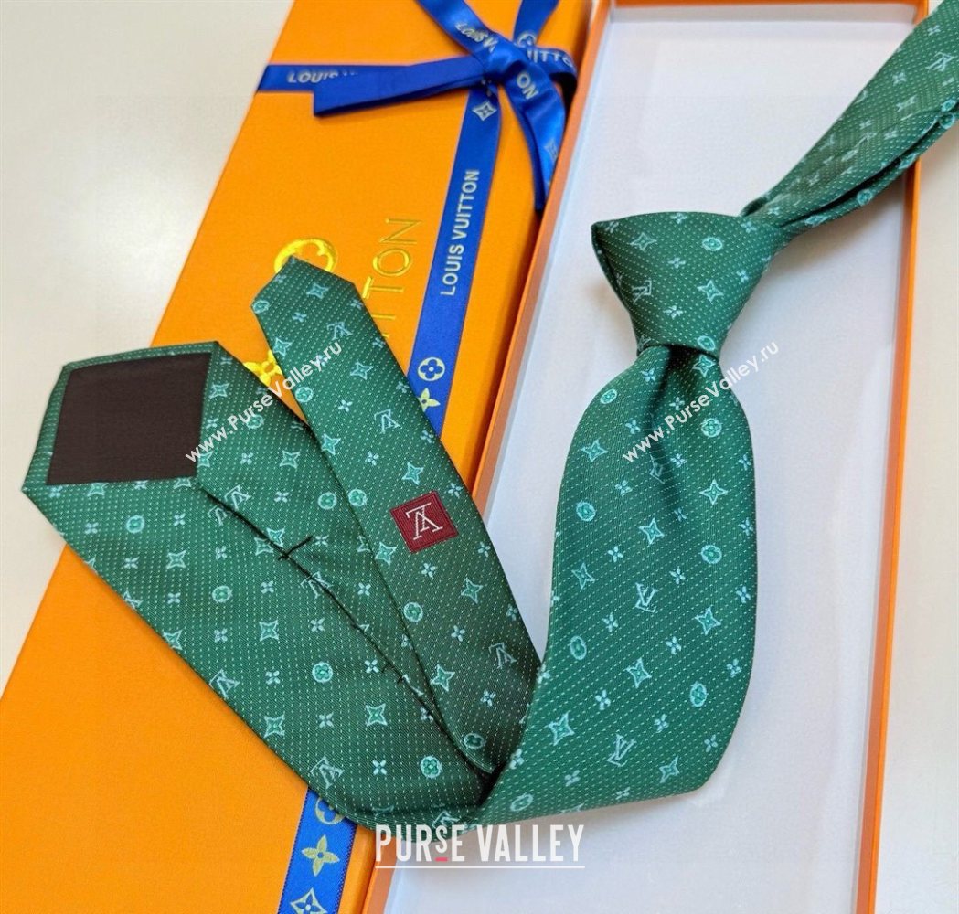 Louis Vuitton Mens Monogram Double Dots Silk Tie Green2 2025 LV111203 (XMN-251112017)