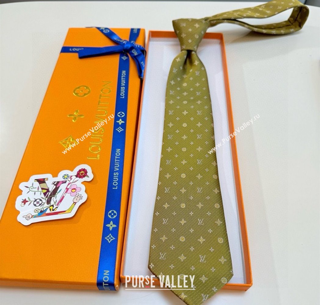 Louis Vuitton Mens Monogram Double Dots Silk Tie Yellow 2025 LV111203 (XMN-251112018)