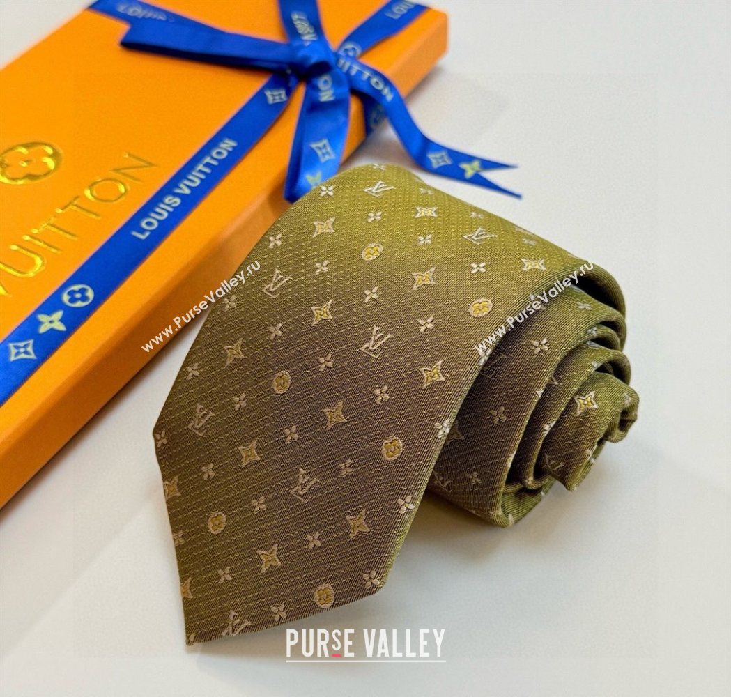 Louis Vuitton Mens Monogram Double Dots Silk Tie Yellow 2025 LV111203 (XMN-251112018)